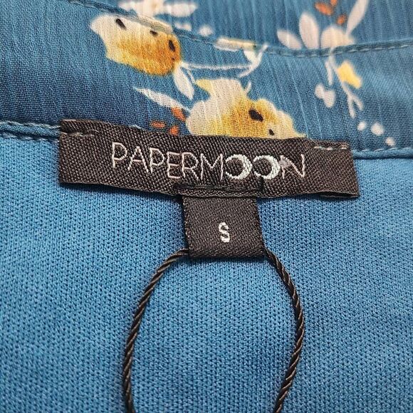 Papermoon Blue Sleeveless Floral Top Size Small NWT Floral Boho Blouse - Picture 6 of 10